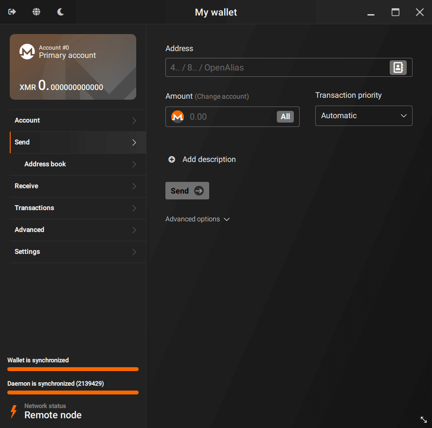 This picture shows Monero GUI wallet